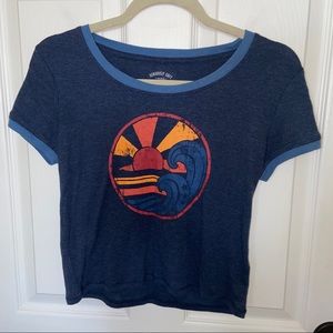 Navy blue beach design cropped T-shirt